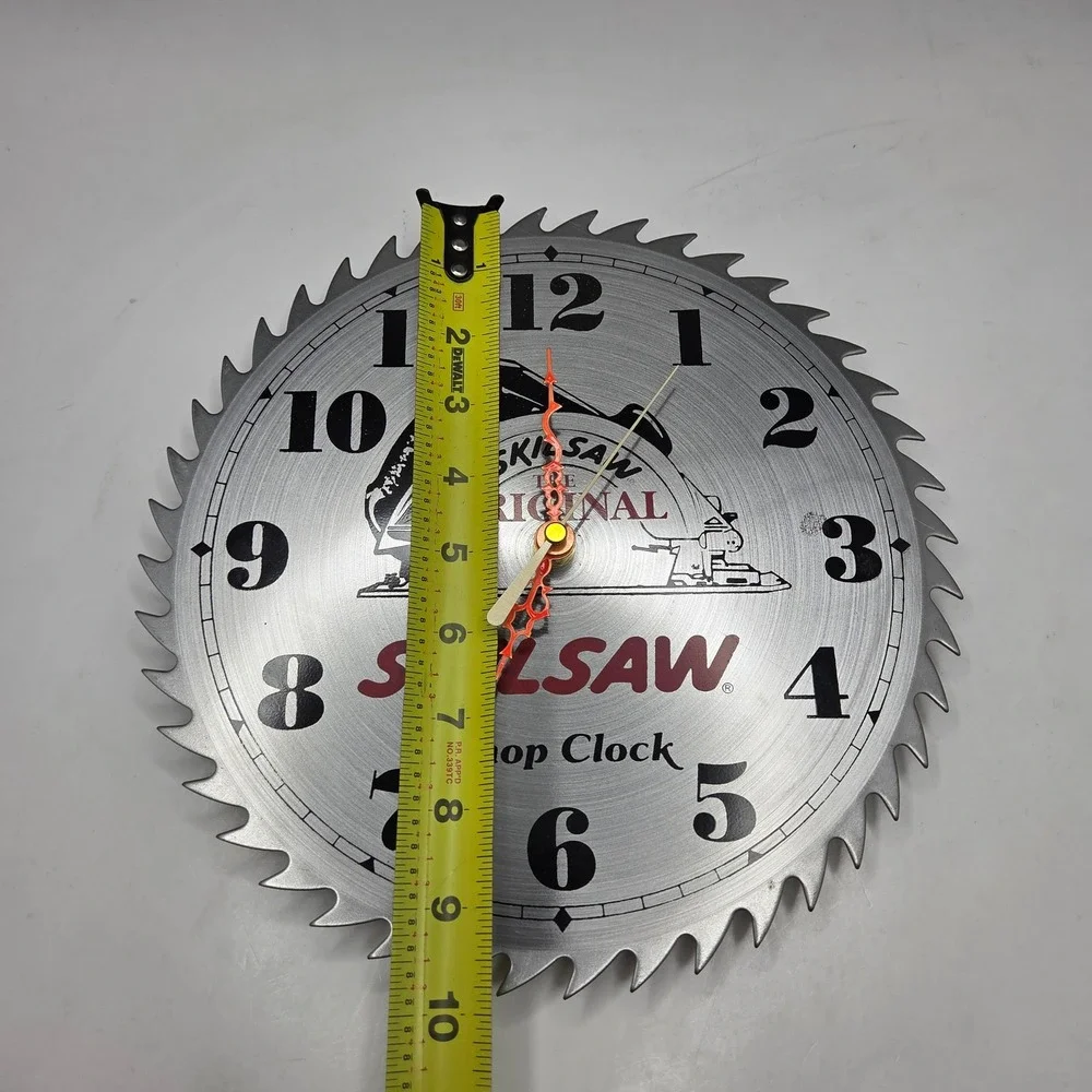 Skilsaw Shop Clock Vintage Saw Blade Wall Decor 10in Silver Garage Man Cave